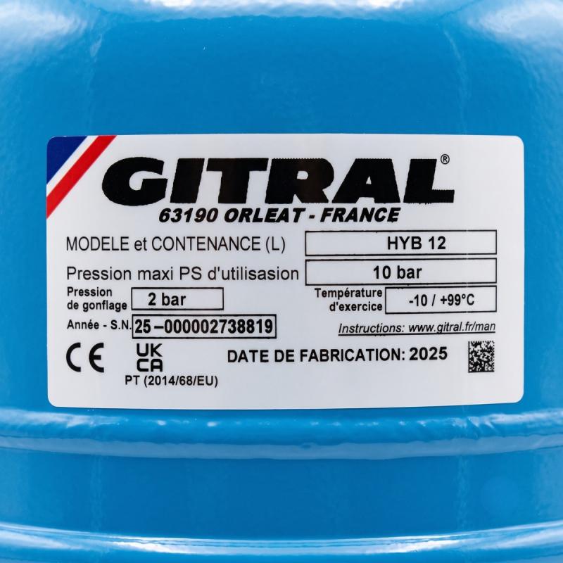 VASO DE EXPANSION GITRAL HIDROBLUE HIDRONEUMATICO 12L 3/4