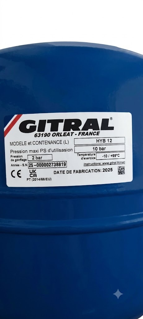 VASO DE EXPANSION GITRAL HIDROBLUE HIDRONEUMATICO 12L 3/4