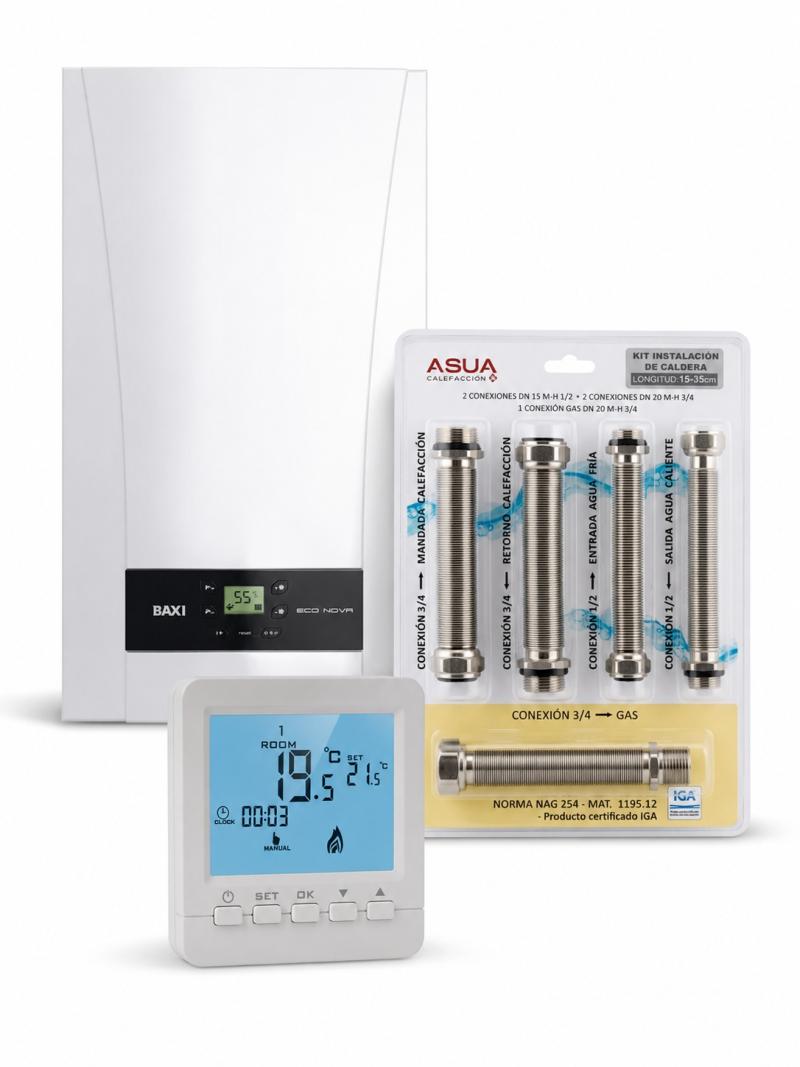 COMBO CALDERA BAXI ECO NOVA SC 31F GN + KIT CONEXIONES HIDRAULICO + TERMOSTATO BOTONES