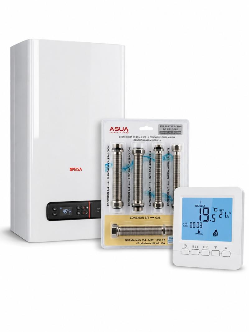 COMBO CALDERA PEISA PRIMATEC SC 32F GN + KIT CONEXIONES HIDRAULICO + TERMOSTATO BOTONES