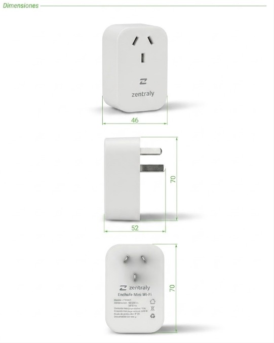 ENCHUFE MINI WIFI 250V ZENTRALY