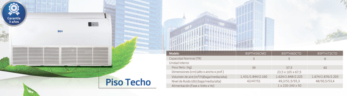 Aire Piso techo BGH Inverter 3 TN Frio Calor 220V 9.000 Frigorías