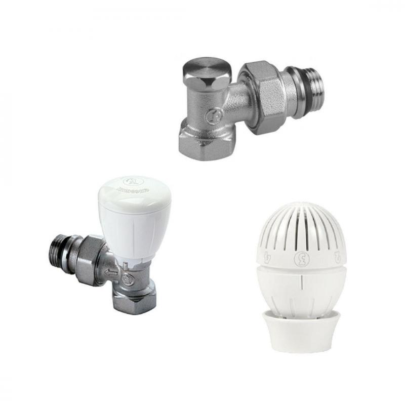 JUEGO VALVULA Y DETENTOR ESCUADRA TERMOSTATIZABLE 1/2" CON CABEZAL GIACOMINI