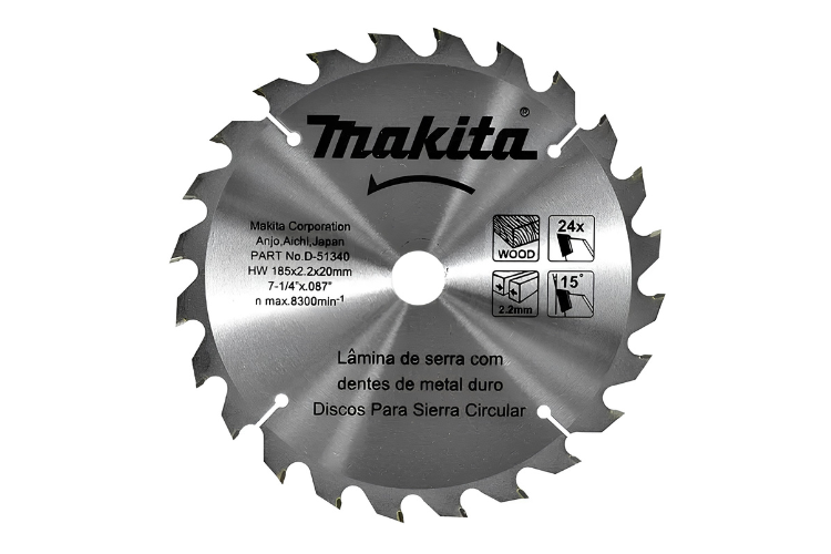 Disco de Sierra Circular Makita 185mm (7-1/4") 24 Dientes D-51340 para Madera
