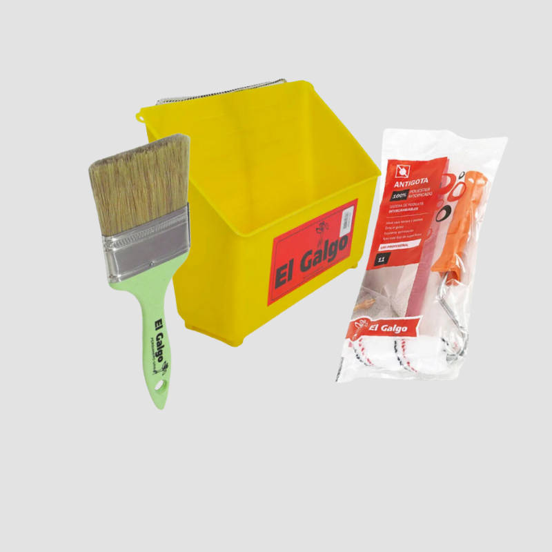 Combo Pincel Persianero Gris 01016620 + Mini Rodillo Anti-Goteo nº11 01131011 + Bandeja de Colgar Plástica 01060503