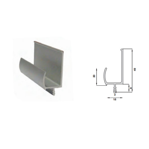 Hafele Perfil Tirador J 3mts Aluminio Anodizado Mate 126.24.900