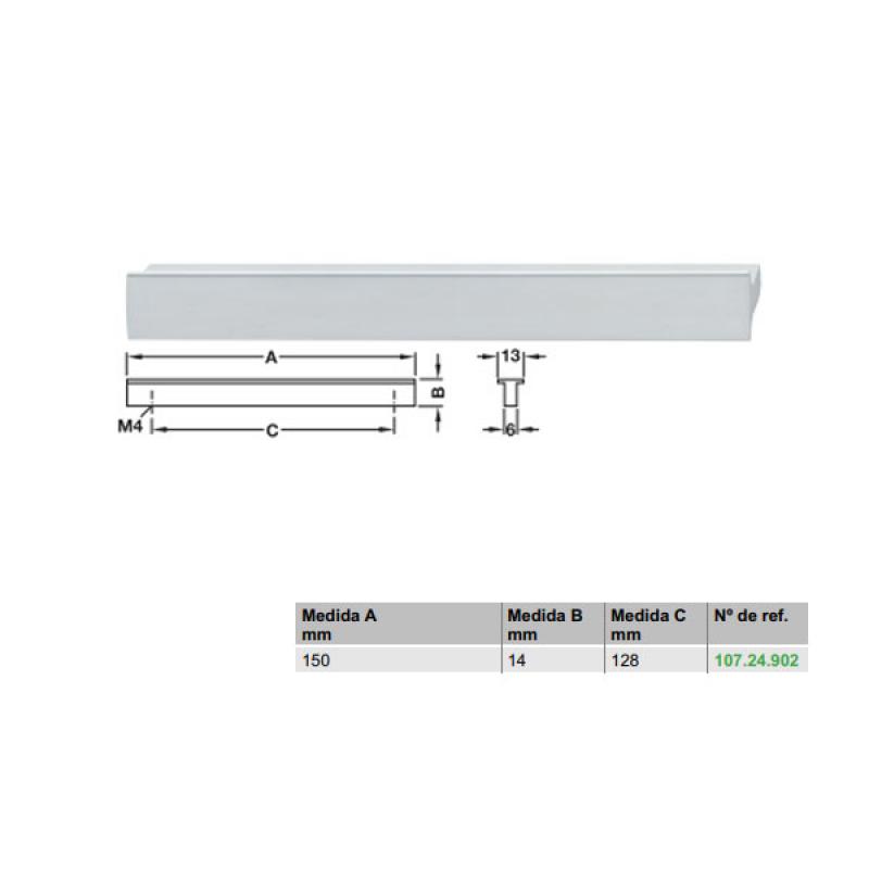 Hafele Tirador Aluminio Anodizado Plata 150x14mm 107.24.902
