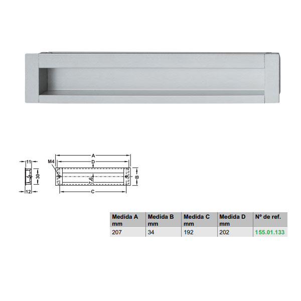 Hafele Cubeta Aluminio Plata Zk 207x34mm 155.01.133