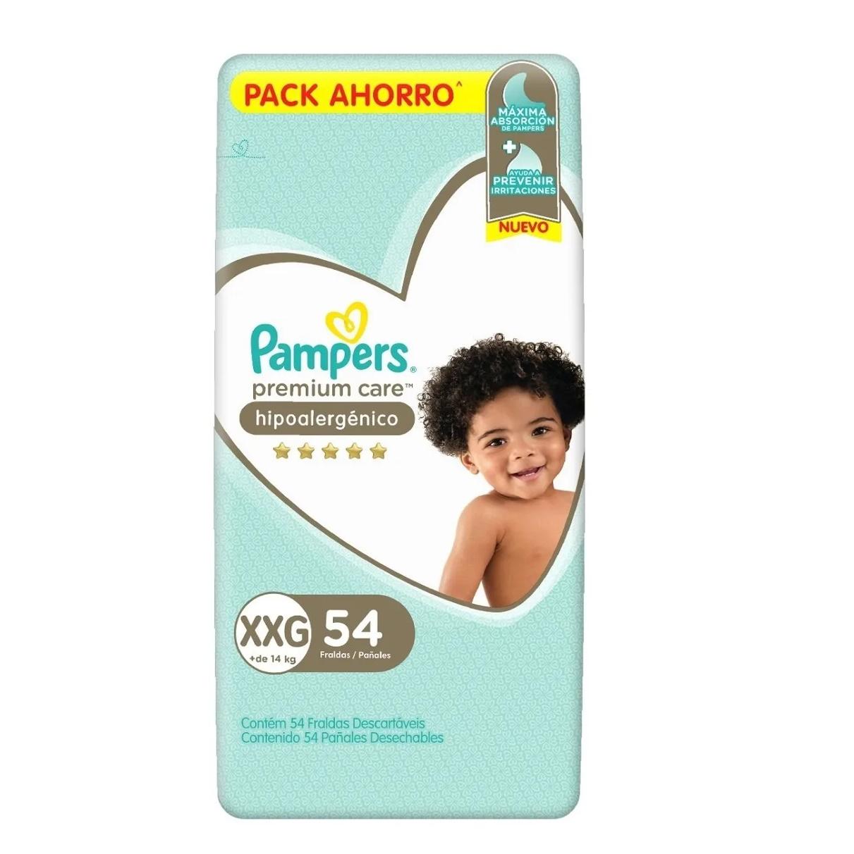 PAÑALES PAMPERS PREMIUM CARE XXG 54U HIPOALARGENICO