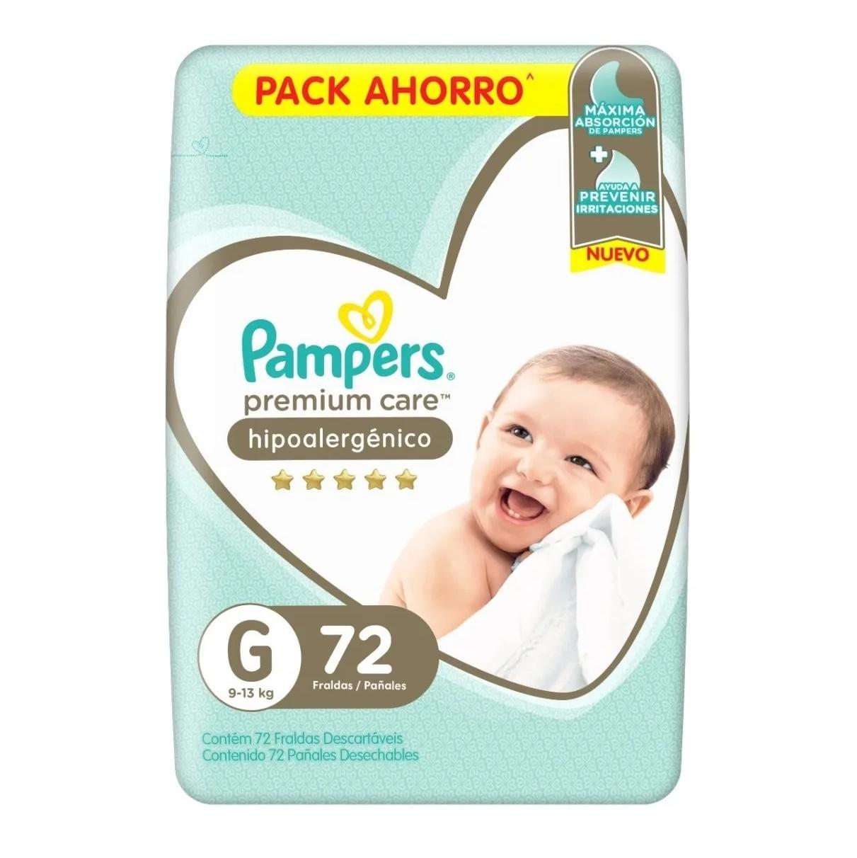 PAÑALES PAMPERS PREMIUM CARE G 72 U HIPOALARGENICO