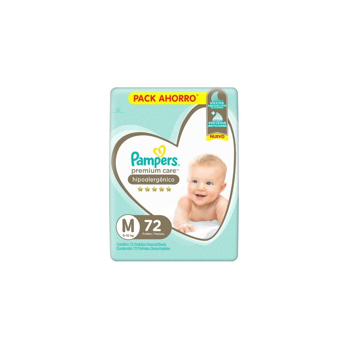 PAÑALES PAMPERS PREMIUM CARE M 72 U HIPOALARGENICO