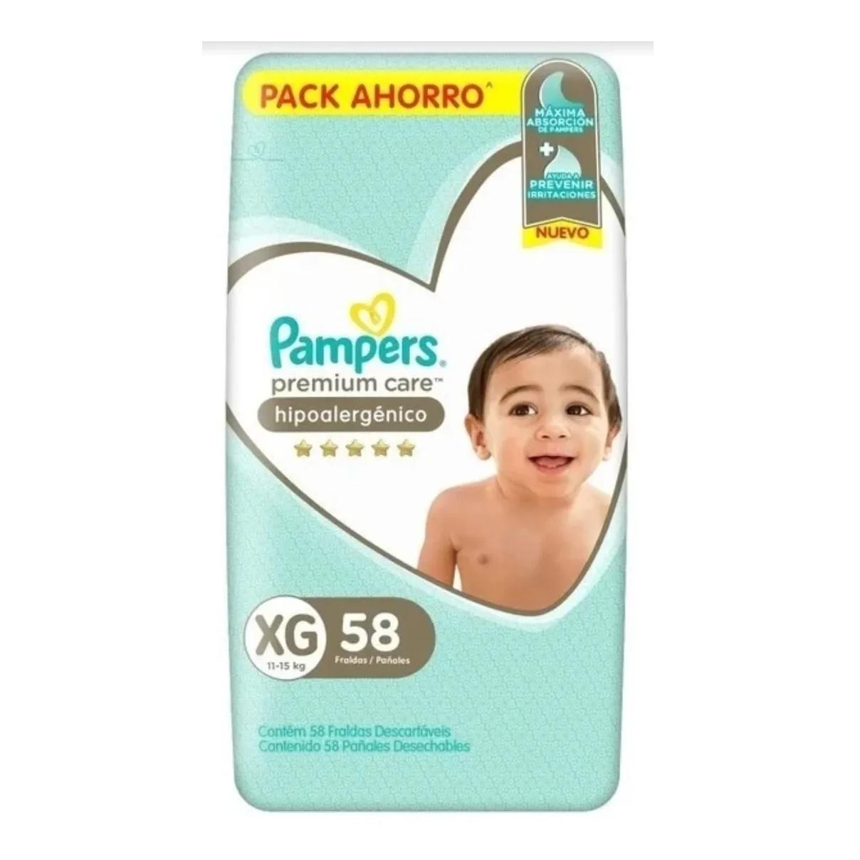 PAÑALES PAMPERS PREMIUM CARE XG 58U HIPOALARGENICO