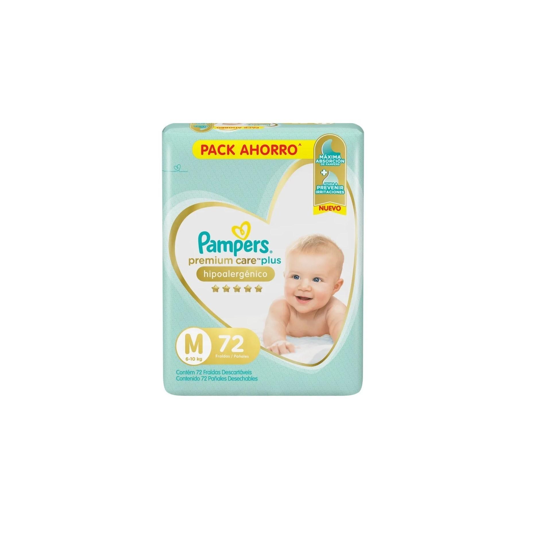 PAÑALES PAMPERS PREMIUM CARE PLUS M 72U HIPOALARGENICO