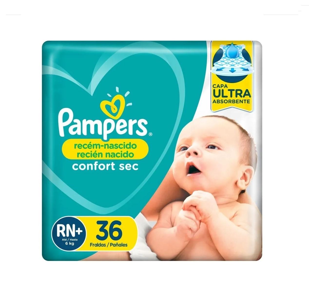 PAÑALES PAMPERS CONFORT SEC RN+ HIPOALARGENICO X36U
