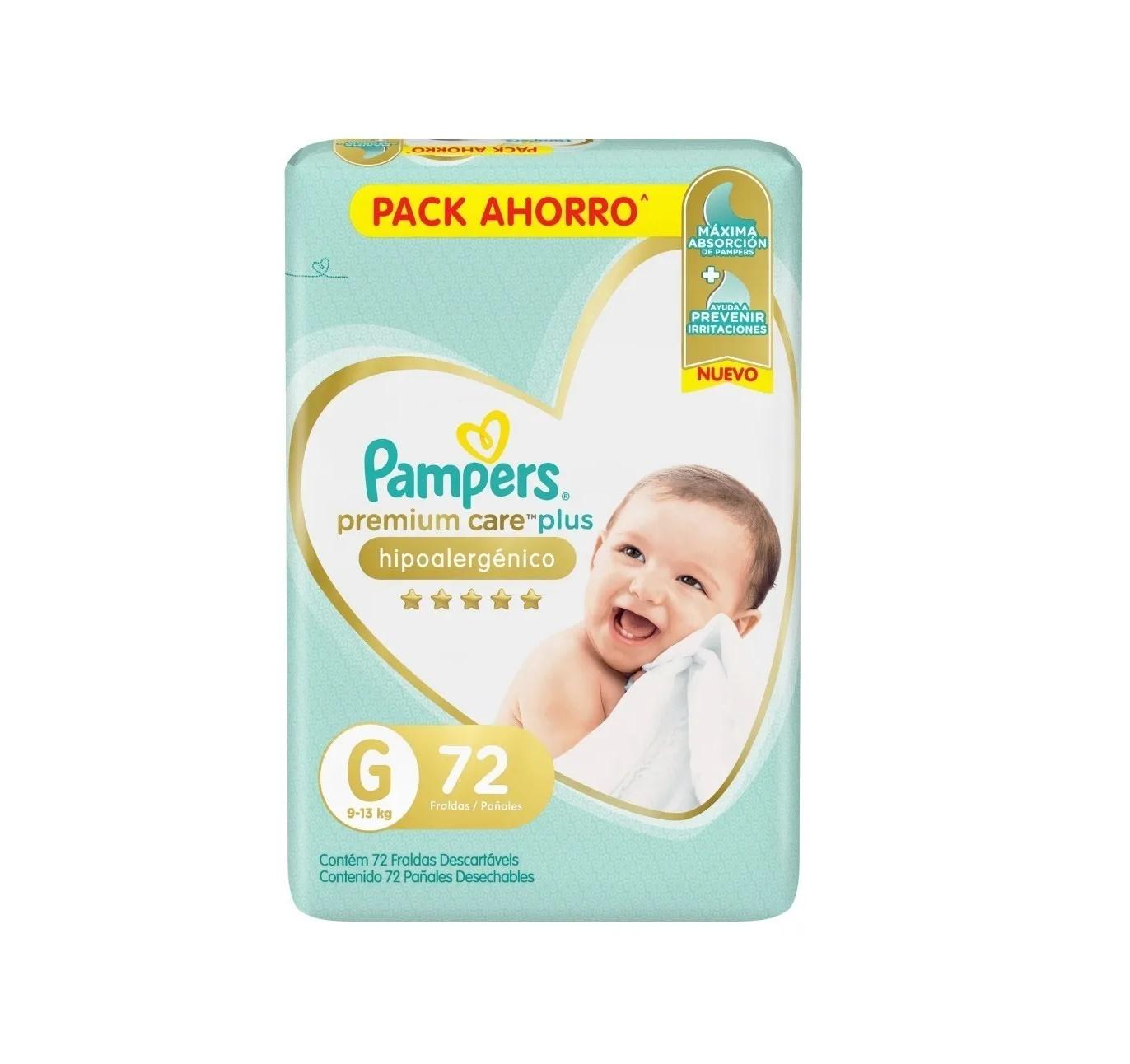 PAÑALES PAMPERS PREMIUM CARE PLUS G 72U HIPOALARGENICOS