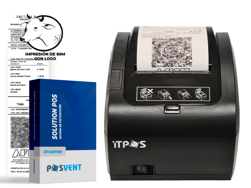 Sistema Factura Electronica SolutionPos Starter AFIP QR + IMPRESORA TICKET 80 MM