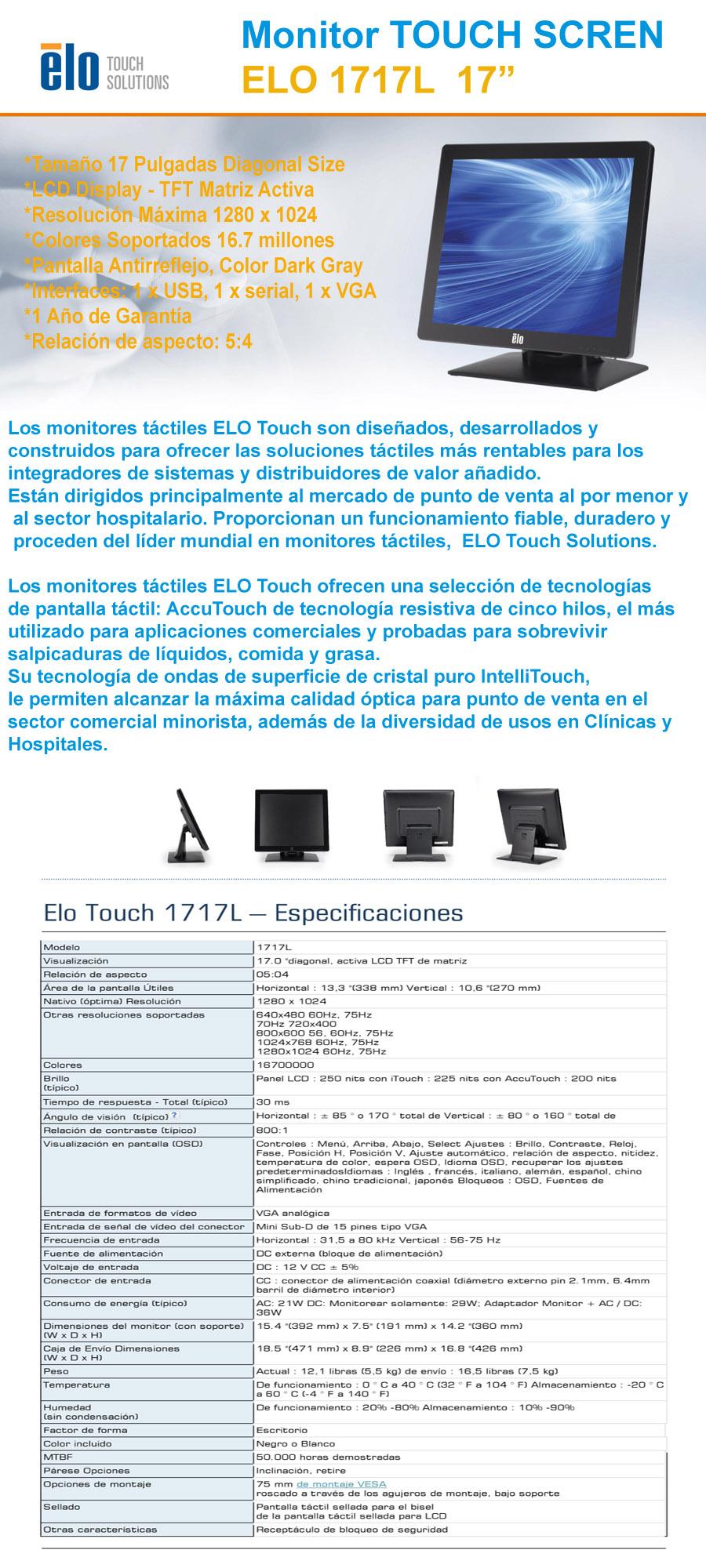 MONITOR TOUCH SCREEN ELO 1717L