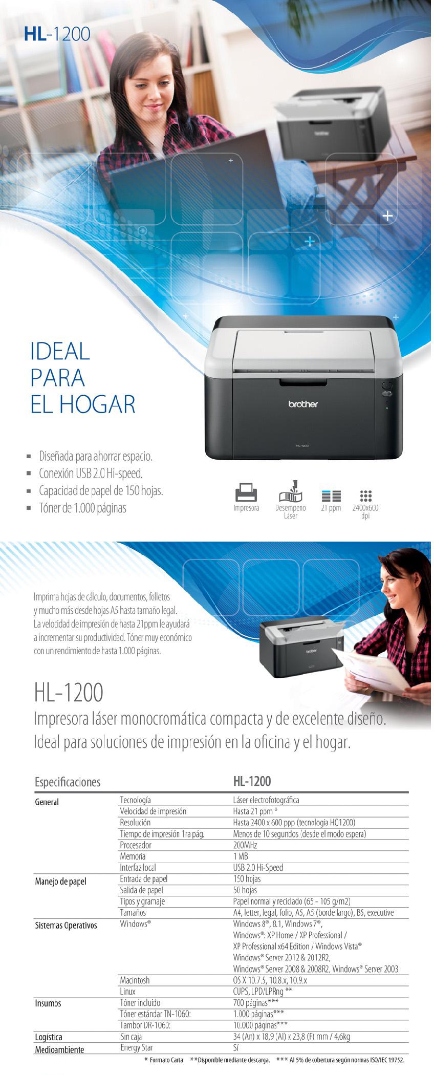 Impresora Laser Brother HL 1200  Monocromatica USB