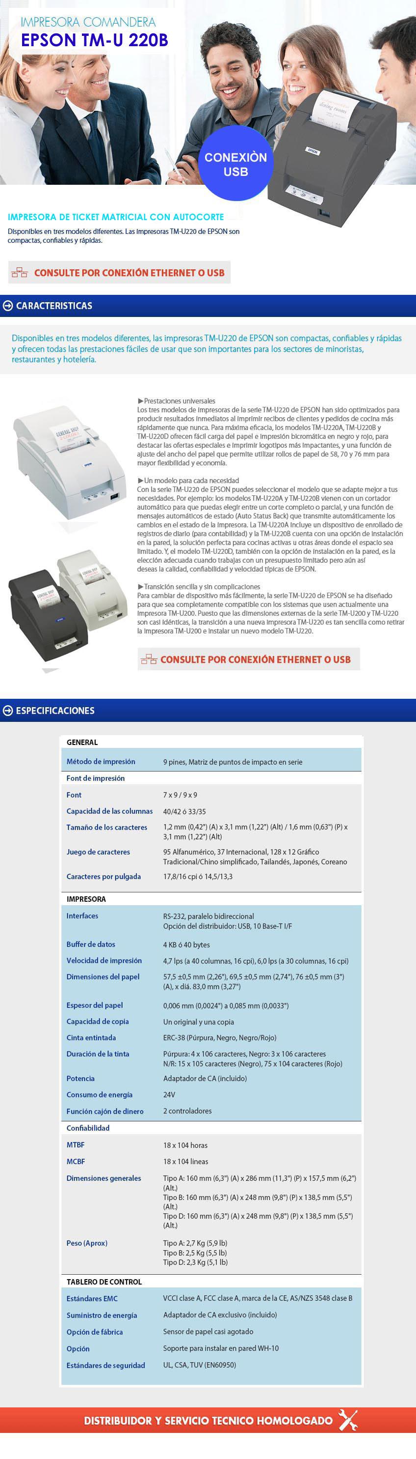 Impresora EPSON TM-U220B Matricial Autocorte 76mm