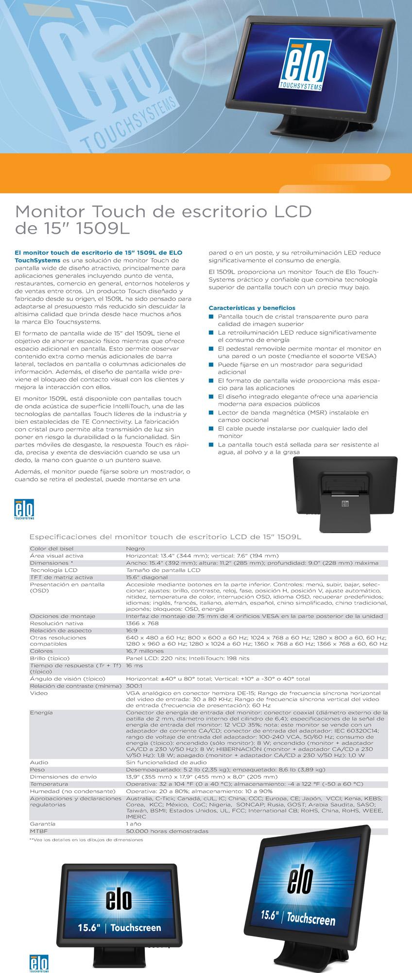 MONITOR TOUCH SCREEN ELO 1509