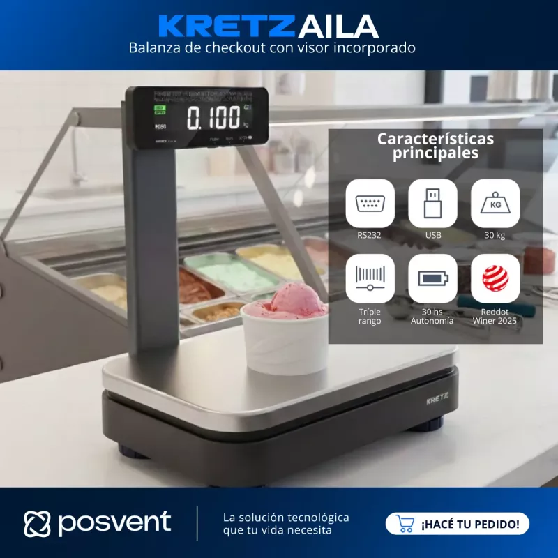 Balanza Kretz Aila 30kg Solo Peso Triple Rango Bateria