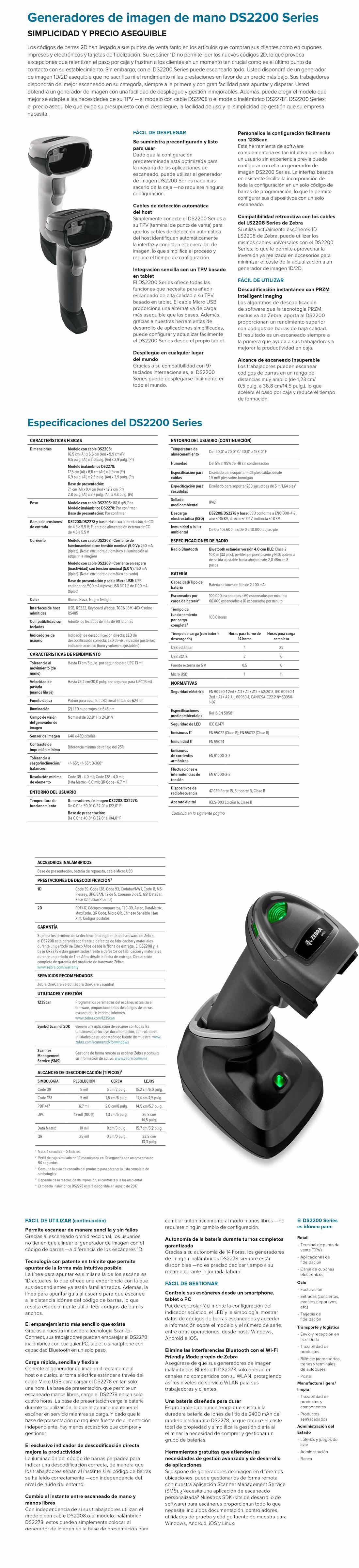 Lector Codigo de barras 2d Zebra DS2278  bluetooth