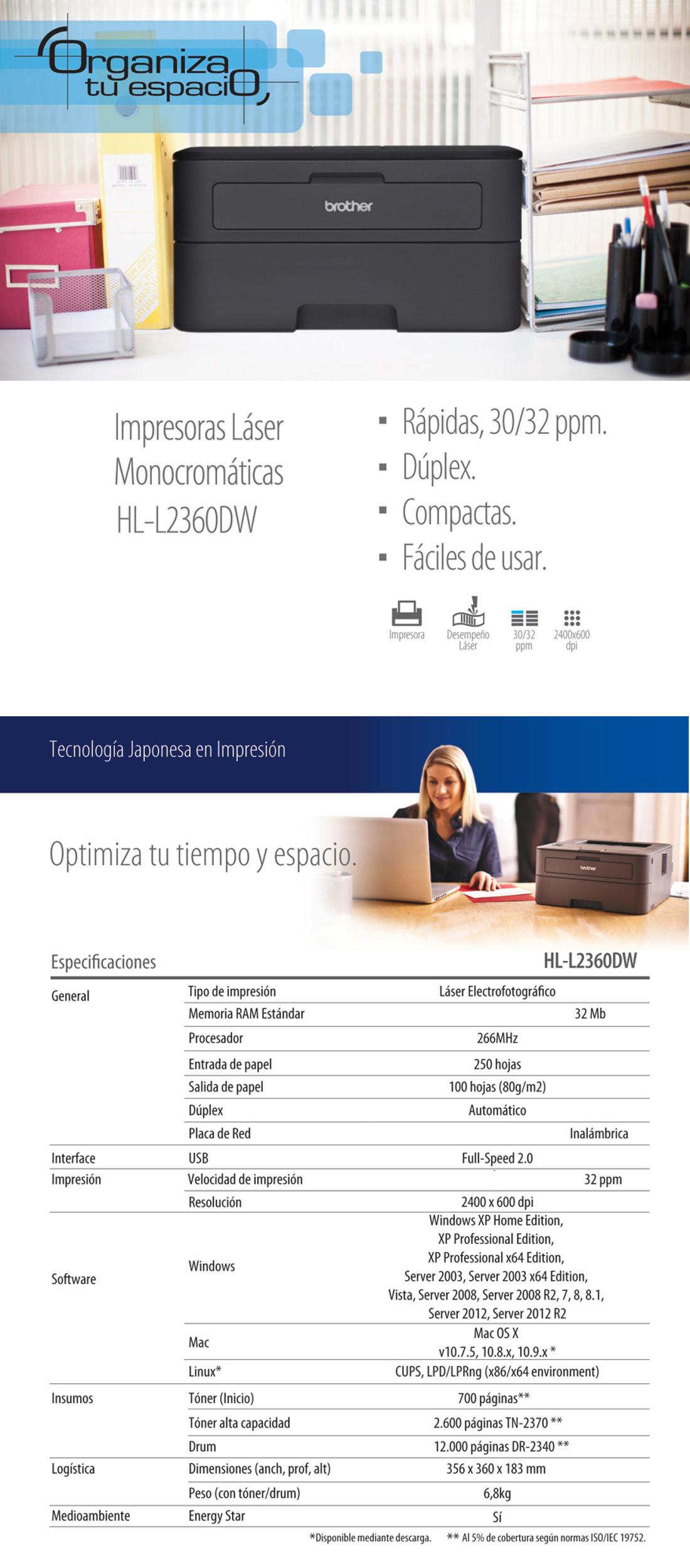 Impresora Laser Brother HL-L2360DW