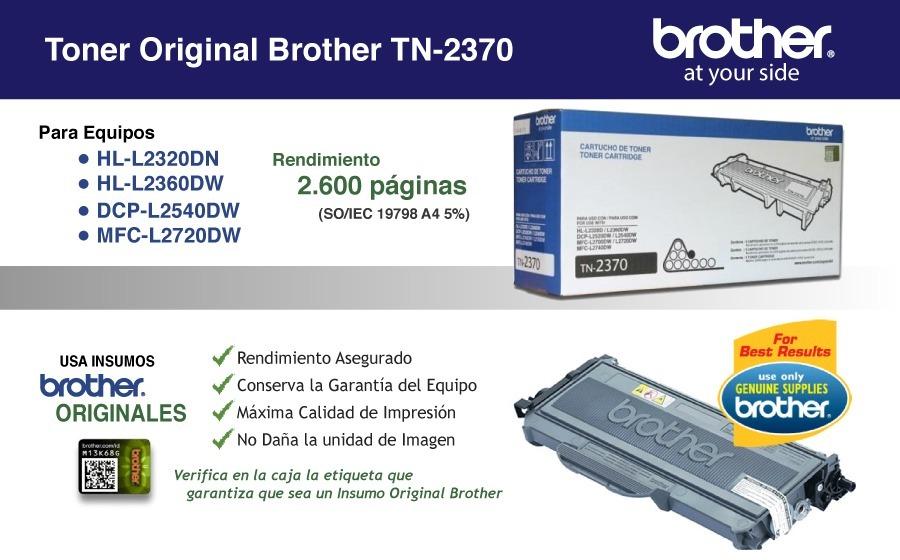 TONER ORIGINAL BROTHER TN 2370 P/ LÁSER HL L2320D/L2360DW/DC