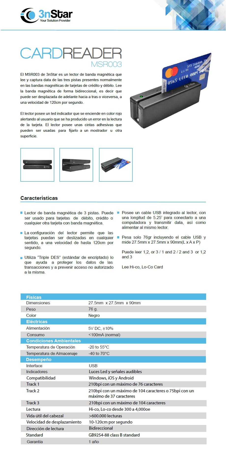 LECTOR BANDA MAGNETICA 3NSTAR MSR 003 USB