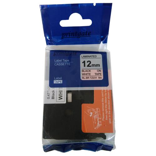 Cinta Para Rotuladora Brother TZ / AZ 231 Negro s/ Blanco 12mm x 8m Alternativa