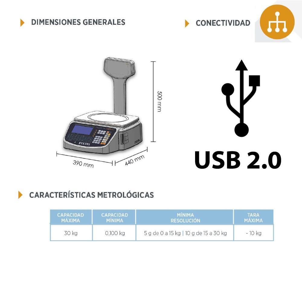 Balanza Systel Cuora Max 30Kg Con Mastil Ticket y Etiqueta Bateria