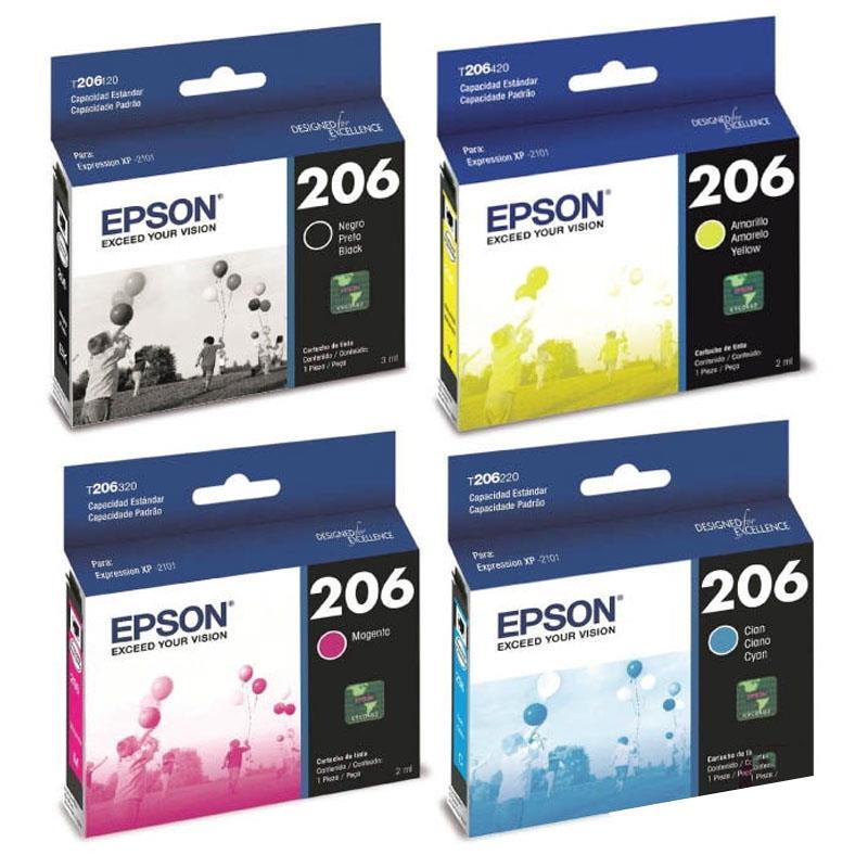 Combo Cartuchos Epson T206 Negro, Cyan, Amarillo, Negro - Originales -