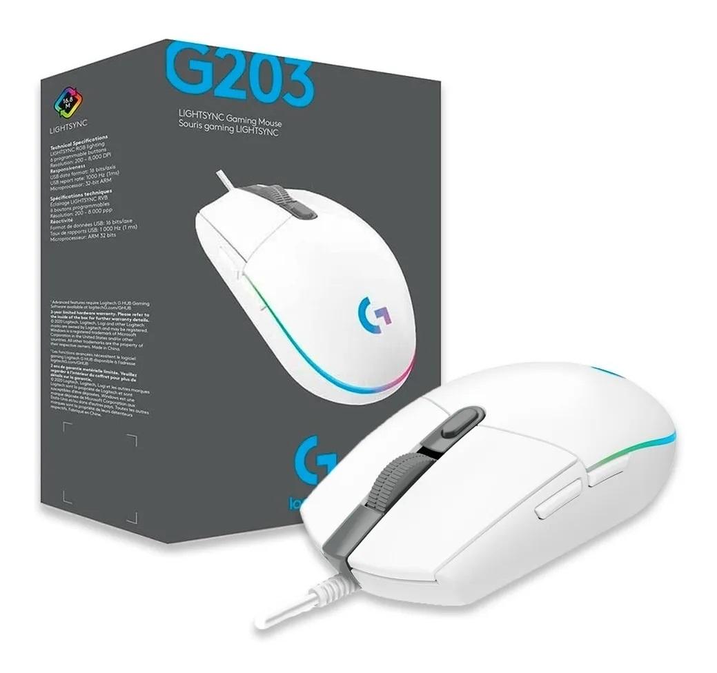 Mouse Gamer Logitech Lightsync G203 BLANCO 8000 Dpi 1ms Usb Rgb