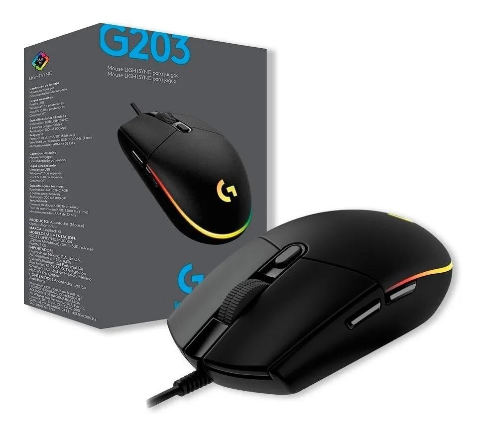 Mouse Gamer Logitech Lightsync G203 NEGRO 8000 Dpi 1ms Usb Rgb