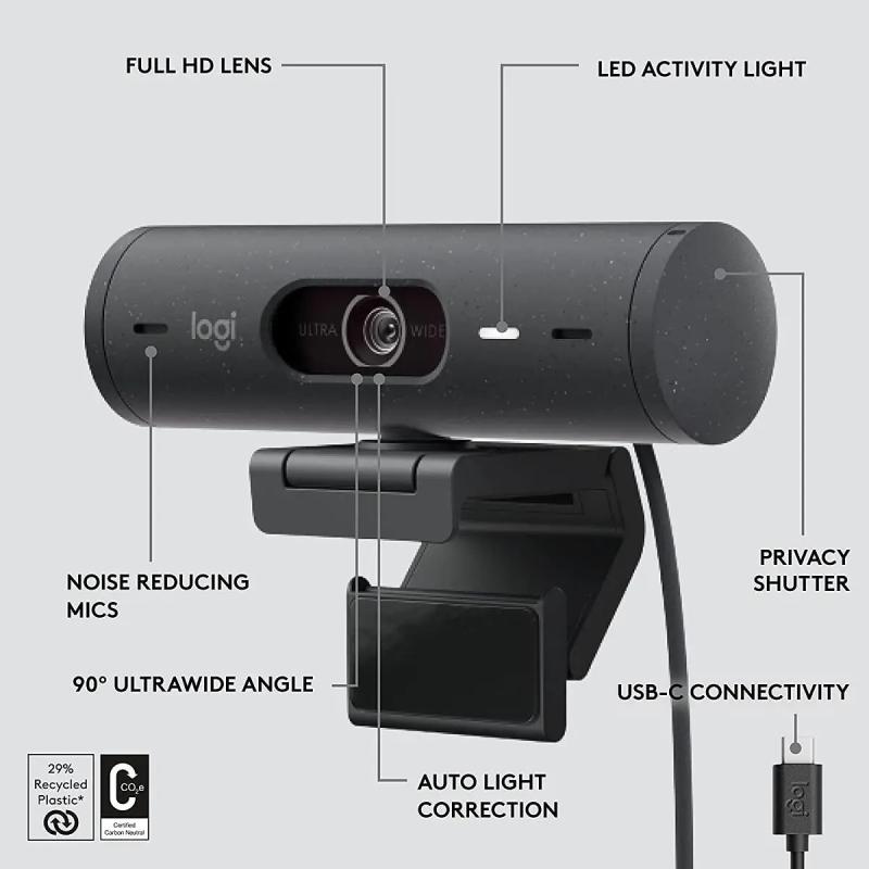 Camara Web WebCam Logitech Brio 500 Rosa