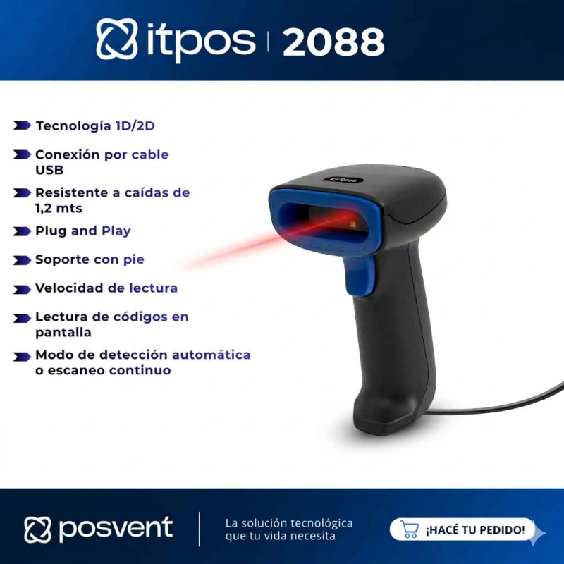 Lector Codigo de Barras Itpos 2088 2d Usb Con Pie