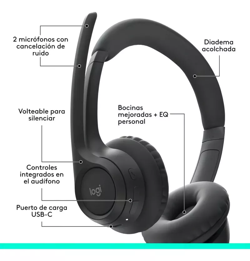 Headset Inalámbrico Logitech Zone 300 Con Micrófono Negro Bluetooth