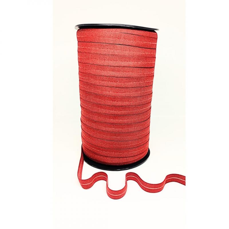 ELASTICO PARTIDO 13MM NACIONAL ROJO ( ROLLO X 200 )