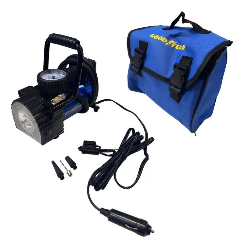 Compresor Aire Auto Camioneta Moto Goodyear C/ Manometro Azul Monofásica
