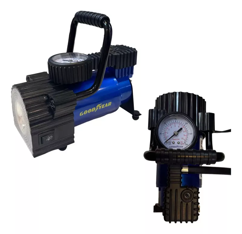Compresor Aire Auto Camioneta Moto Goodyear C/ Manometro Azul Monofásica