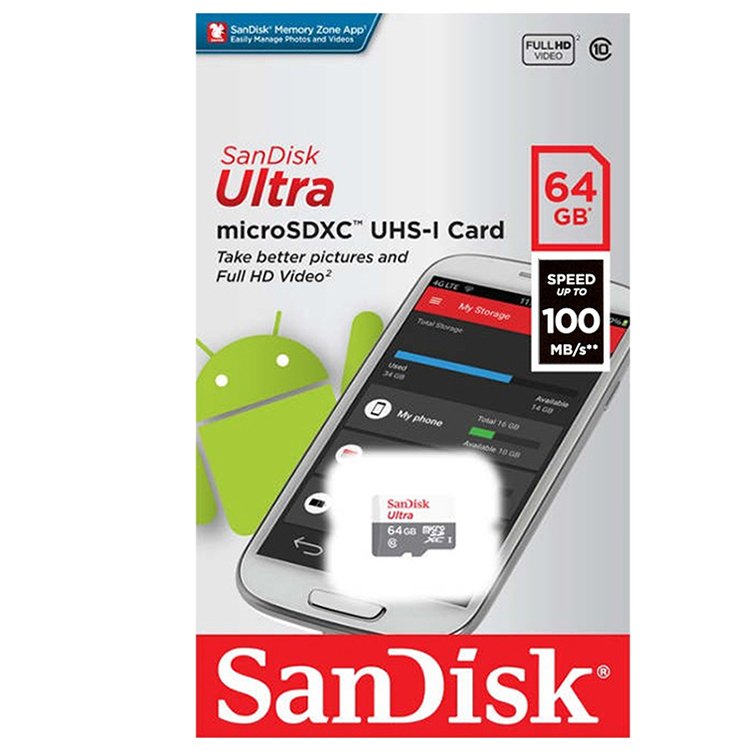 Memoria Micro Sd 64 Gb Sandisk Ultra Celular Tablet Speed up to 100mb/s