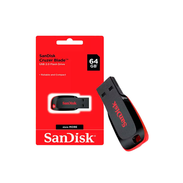 Pendrive Sandisk Cruzer Blade 64gb 2.0 Negro Y Rojo
