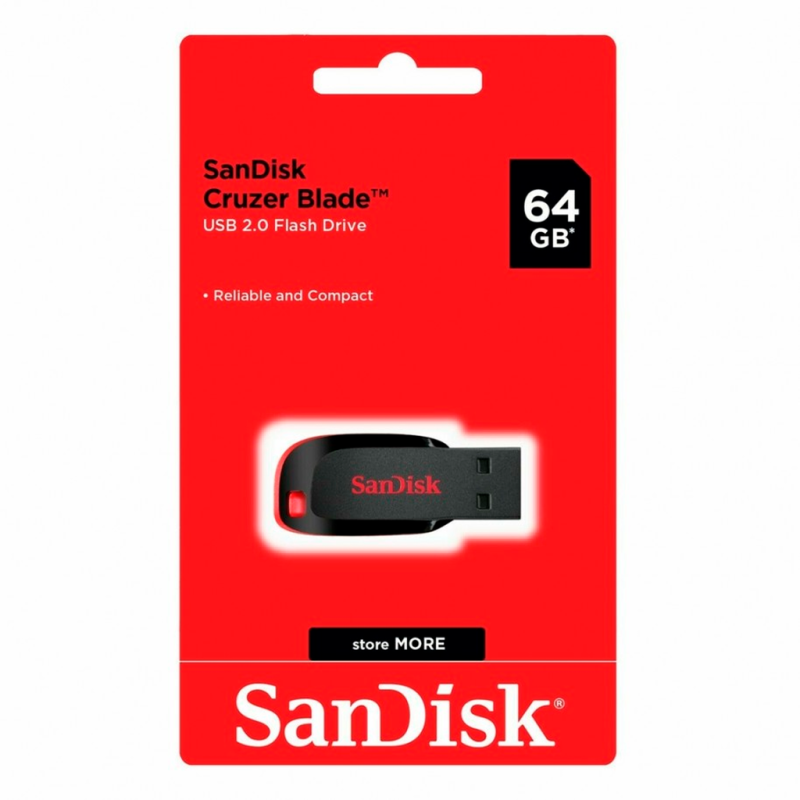 Pendrive Sandisk Cruzer Blade 64gb 2.0 Negro Y Rojo