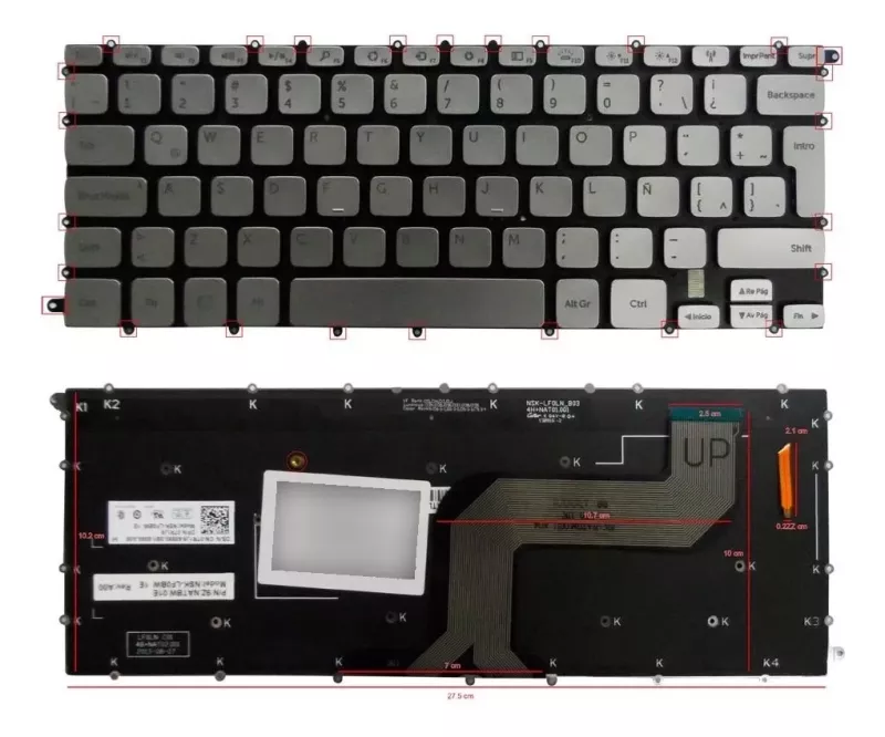 Teclado Dell Inspiron 14-7000 Plateado Español Retroiluminado