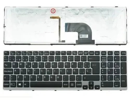 Teclado Sony SVE15 con marco gris Negro retroiluminado Español
