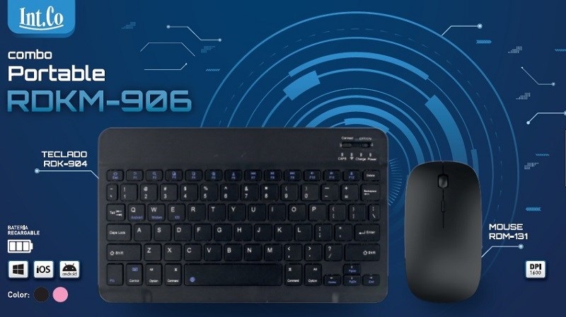 Teclado Mouse Bluetooth Color Negro Combo Notebook Celular Tablet IntCo RDKM-906