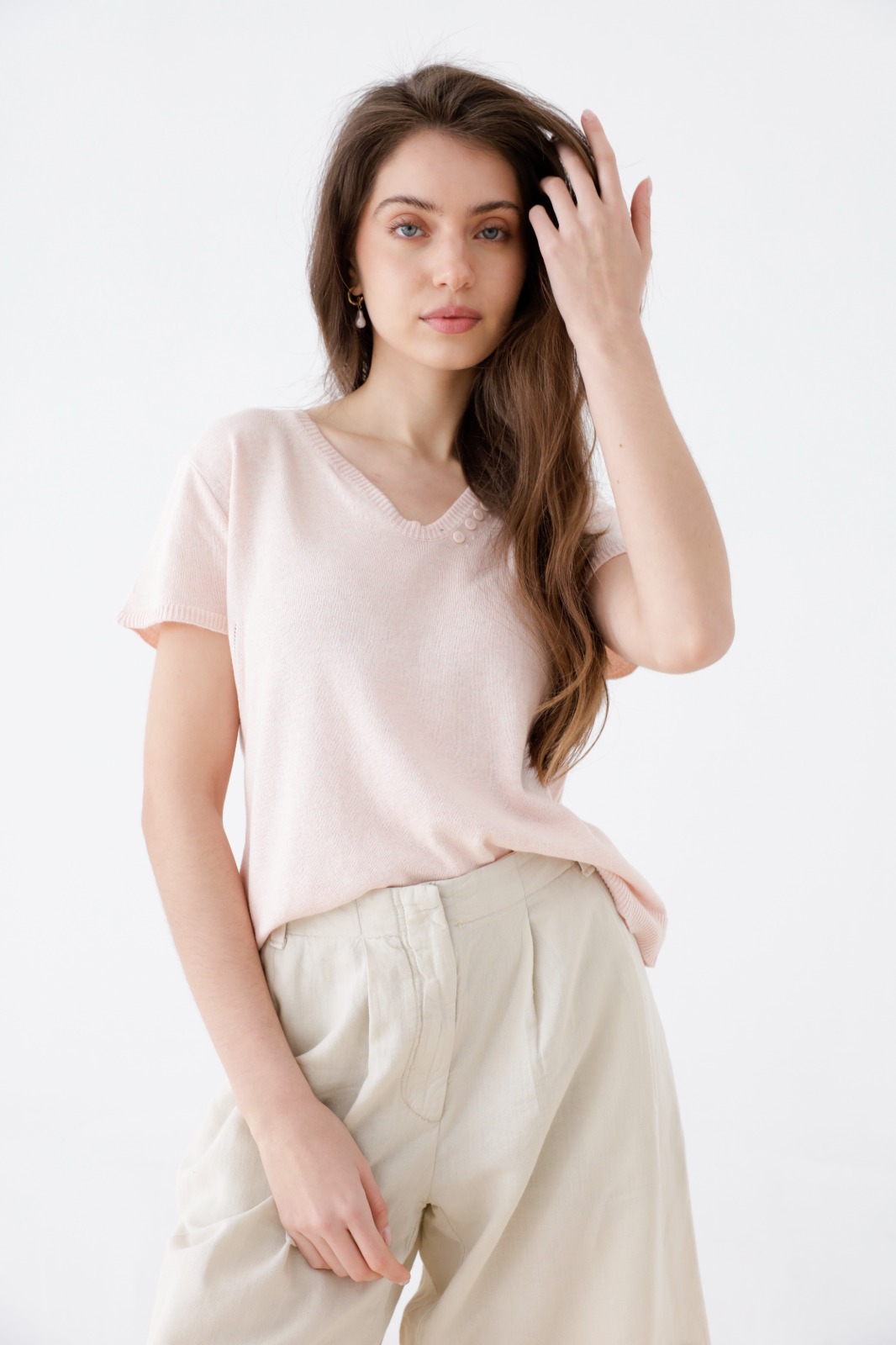 Sweater Lucia Manga Corta En V Con Botones