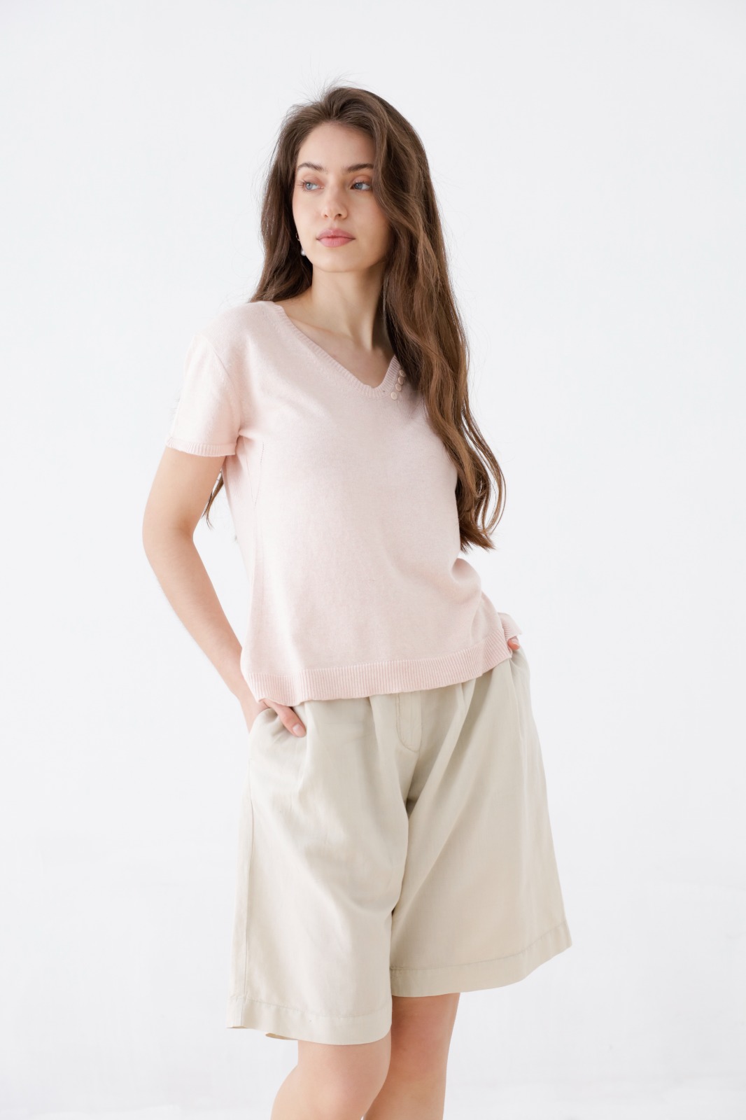 Sweater Lucia Manga Corta En V Con Botones