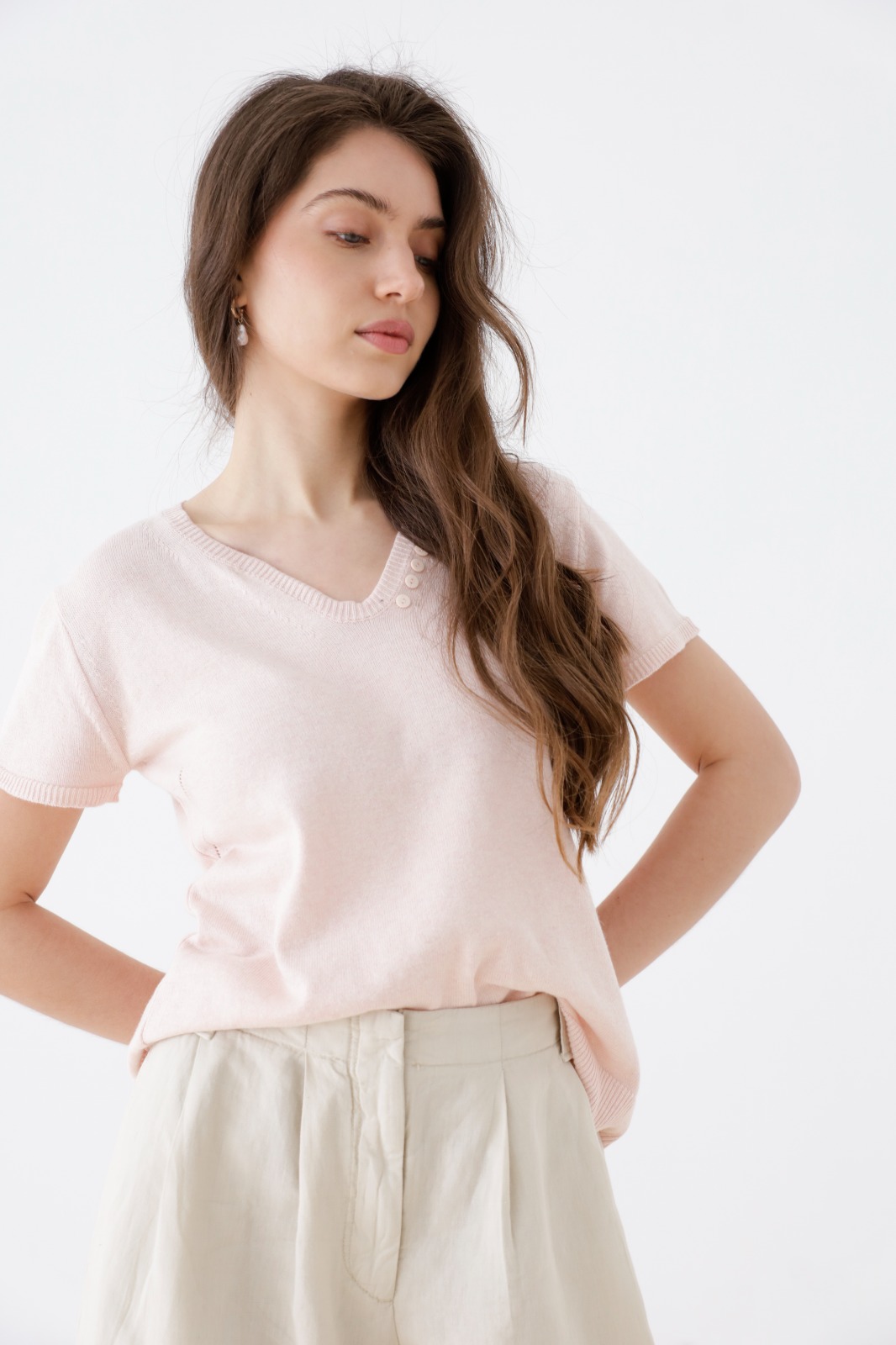 Sweater Lucia Manga Corta En V Con Botones