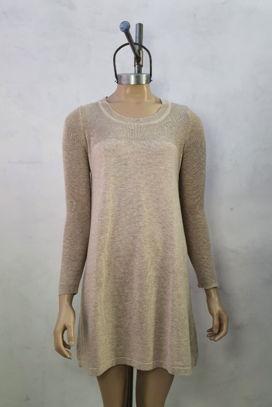 Vestido Lana Liso Combinado Con Morley